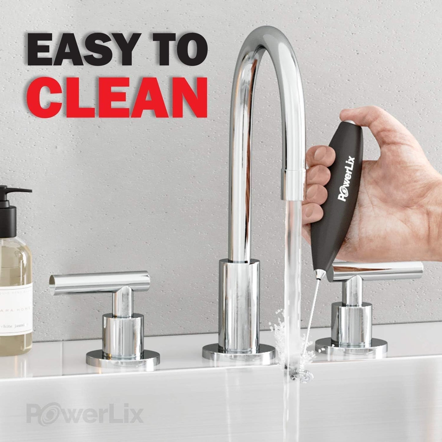 PowerLix Elektrischer Milchaufschäumer, Hand Milk Frother mit Edelstahlständer, Batteriebetrieben